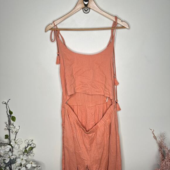 FREE PEOPLE Two-Timin' Wide Leg Jumpsuit Peachy Coral Orange Sz XS $148 {W54} - Picture 2 of 7